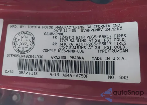 2009 Toyota Tacoma Double Cab Long Bed z USA, uszkodzony, nr VIN 5TEMU52N49Z644030